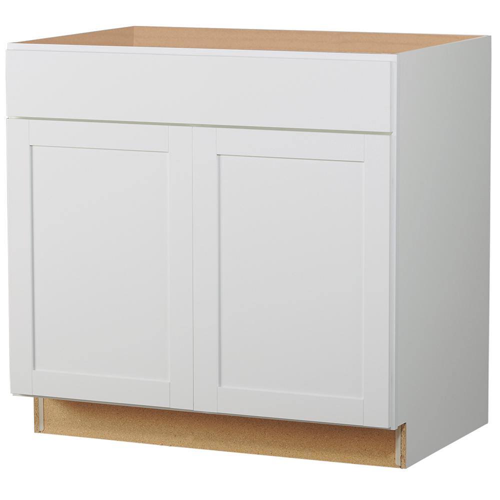 Hampton Bay Westfield Feather White Assembled Sink Base Kitchen Cabinet (36 in. W x 23.75 in. D x 35 in. H) F11SB36B