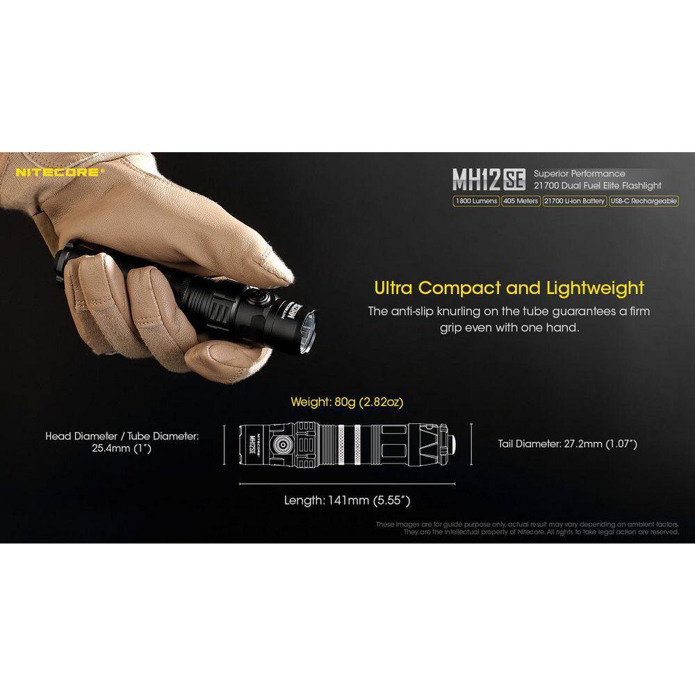 NITECORE 1800 Lumens USB-C Rechargeable Flashlight MH12SE