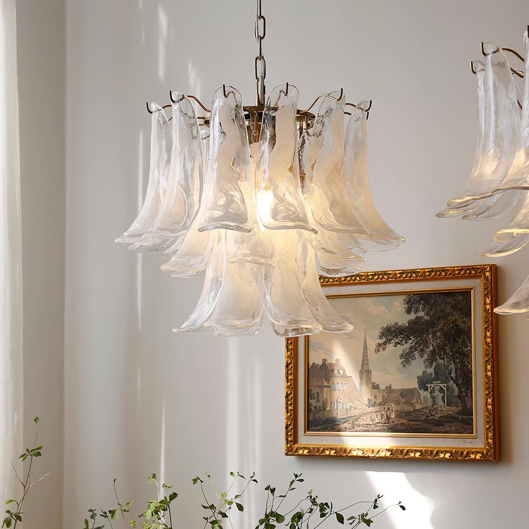 Glass Leaf Cascade Chandelier