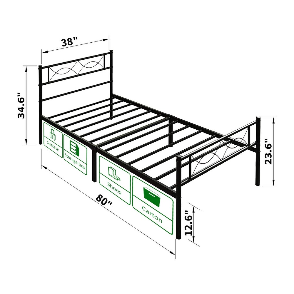 Twin XL Bed Frame w/ Headboard   Steel Slat Support  Noise Free Beds