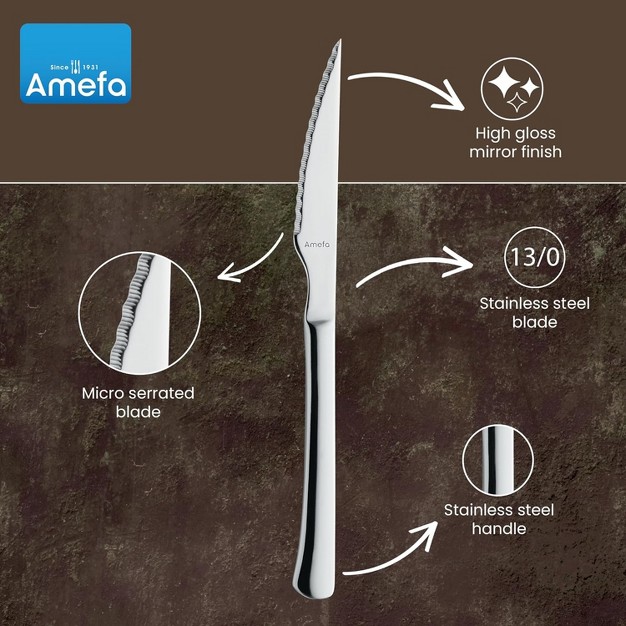 Amefa Chuletero Steak Knives Set Of 6 Hardened Stainless Steel Hammered Ergonomic Handle Design Micro Serrated Edge 4 Inch Blade Steak Knife