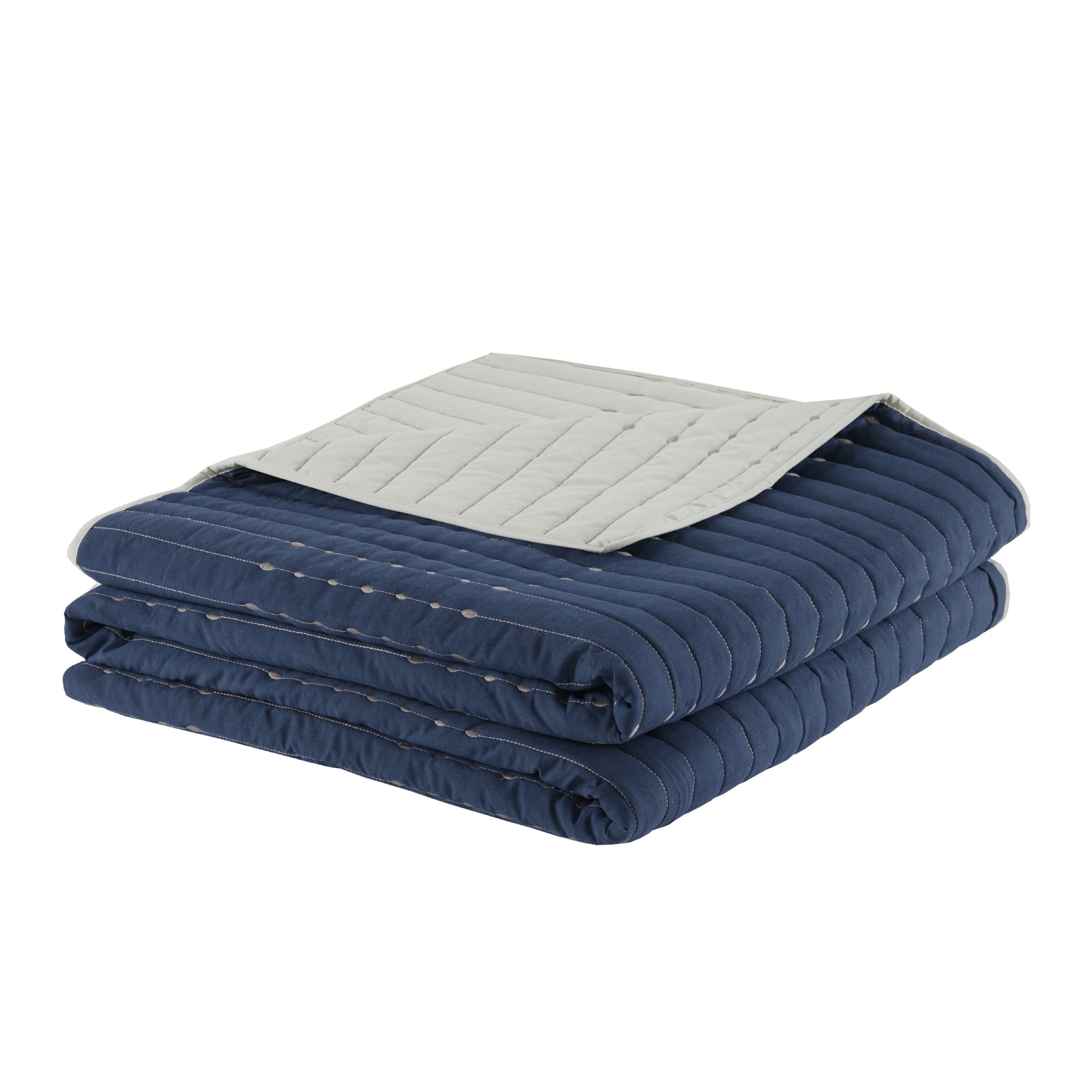 Comfort Spaces Bayley Microfiber 3-Piece Navy/Gray Reversible Quilt Mini Set， Full/Queen