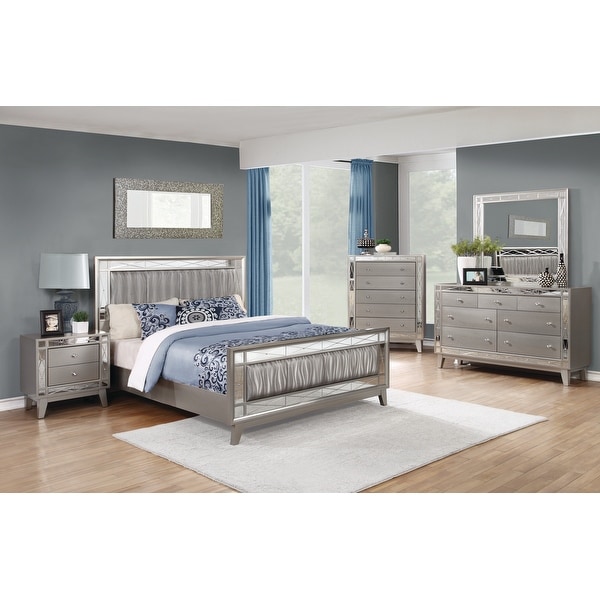 Coaster Furniture Leighton Metallic Mercury 5-piece Upholstered Bedroom Set - - 23600714