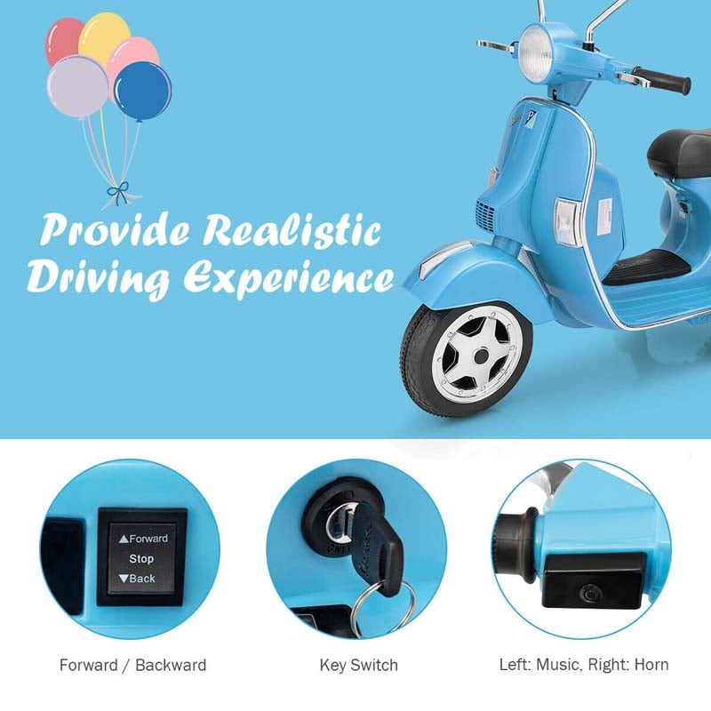 6V Kids Ride on Vespa Scooter Battery Powered Electric Riding Toy Motorcycle with Training Wheels