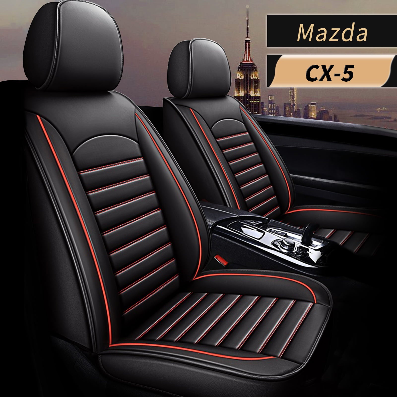 AOMSAZTO Fit Mazda CX-5 2013-2022 Black and Red Car seat Cover 5-seat Faux Leather Full Set Compatible Airbag