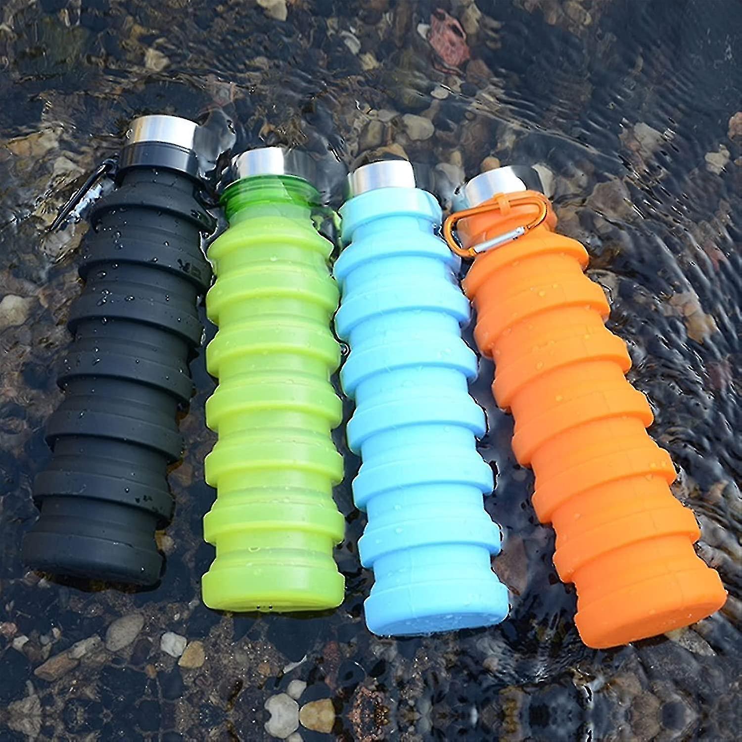 Portable Collapsible Travel Cup Folding Water Cup， Outdoor Silicone Folding Camping Cup With Lids Ex