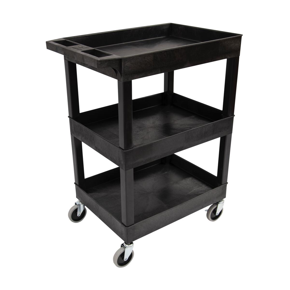 Luxor 24and#215;18， 3-Tub Shelf Utility Cart  Black