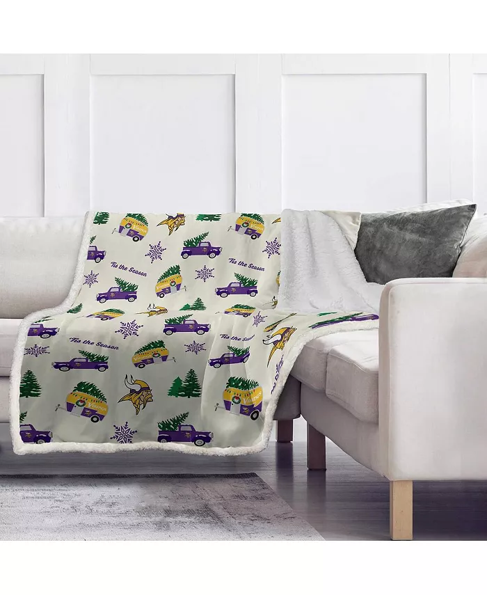 Pegasus Home Fashions Minnesota Vikings Holiday Truck Repeat 50 x 60 Sherpa Flannel Fleece Blanket