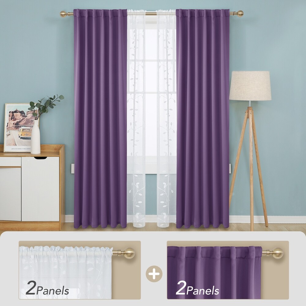 Deconovo Mix   Match Blackout and Sheer Embroidered 4 Piece Curtain Panel Set