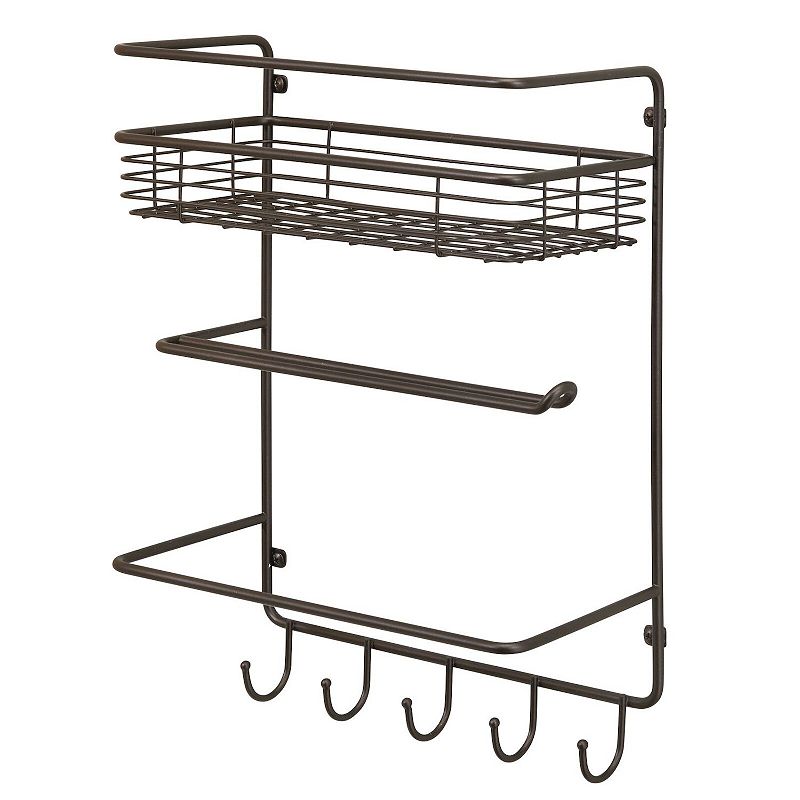 mDesign Metal Wall Mount Paper Towel Holder with Storage Shelf/Hooks