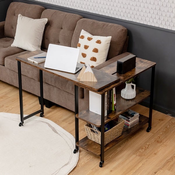 Costway Large 360 Degree Free Rotating Sofa Side Table with Wheels