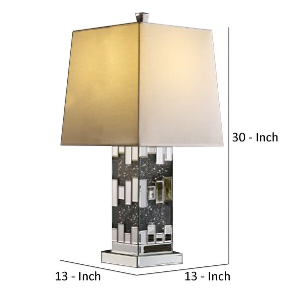 Table Lamp with Cuboid Shape and Mirrored Trim， Silver