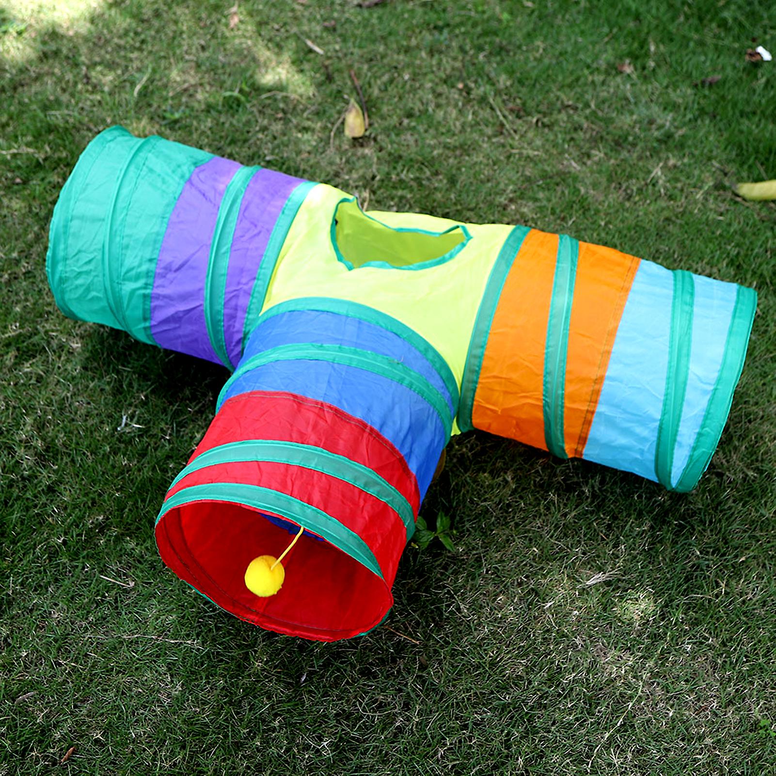 Indoor Cat Tunnel 3 Way Pet Play Tunnel Collapsible Tunnel Tube Kitty Tunnel Peek Hole Toy Pet Toys For Cats Puppies Rabbits， 80cm Length Rainbow