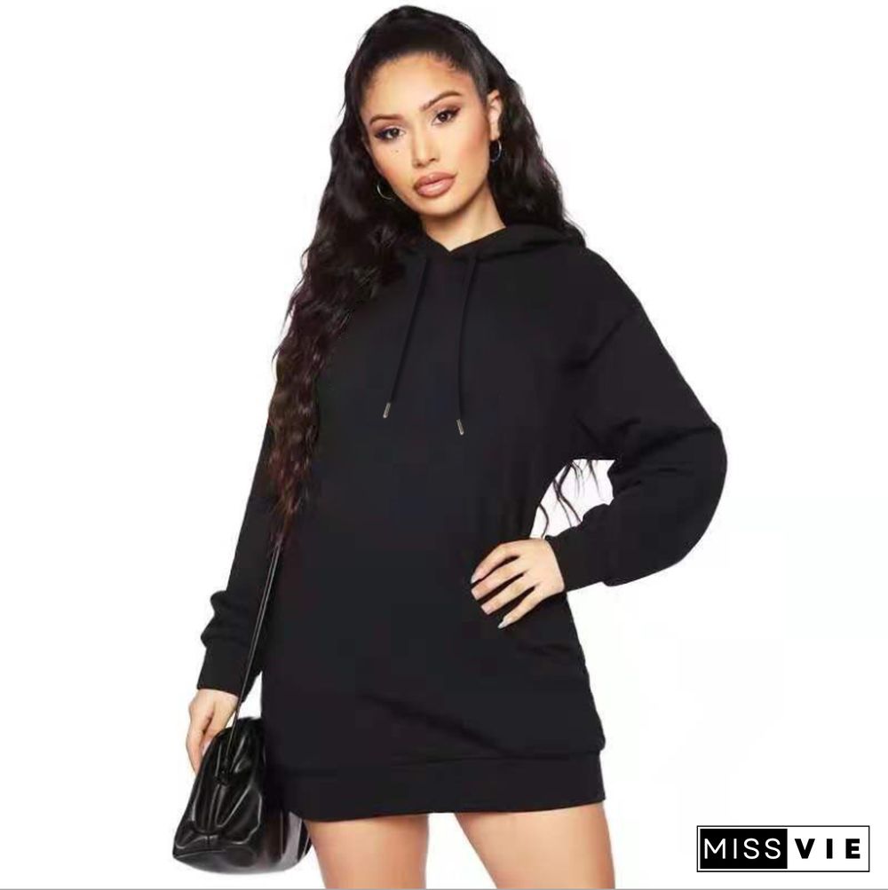 Solid Long Sleeve Hooded Warm Sweatshirt