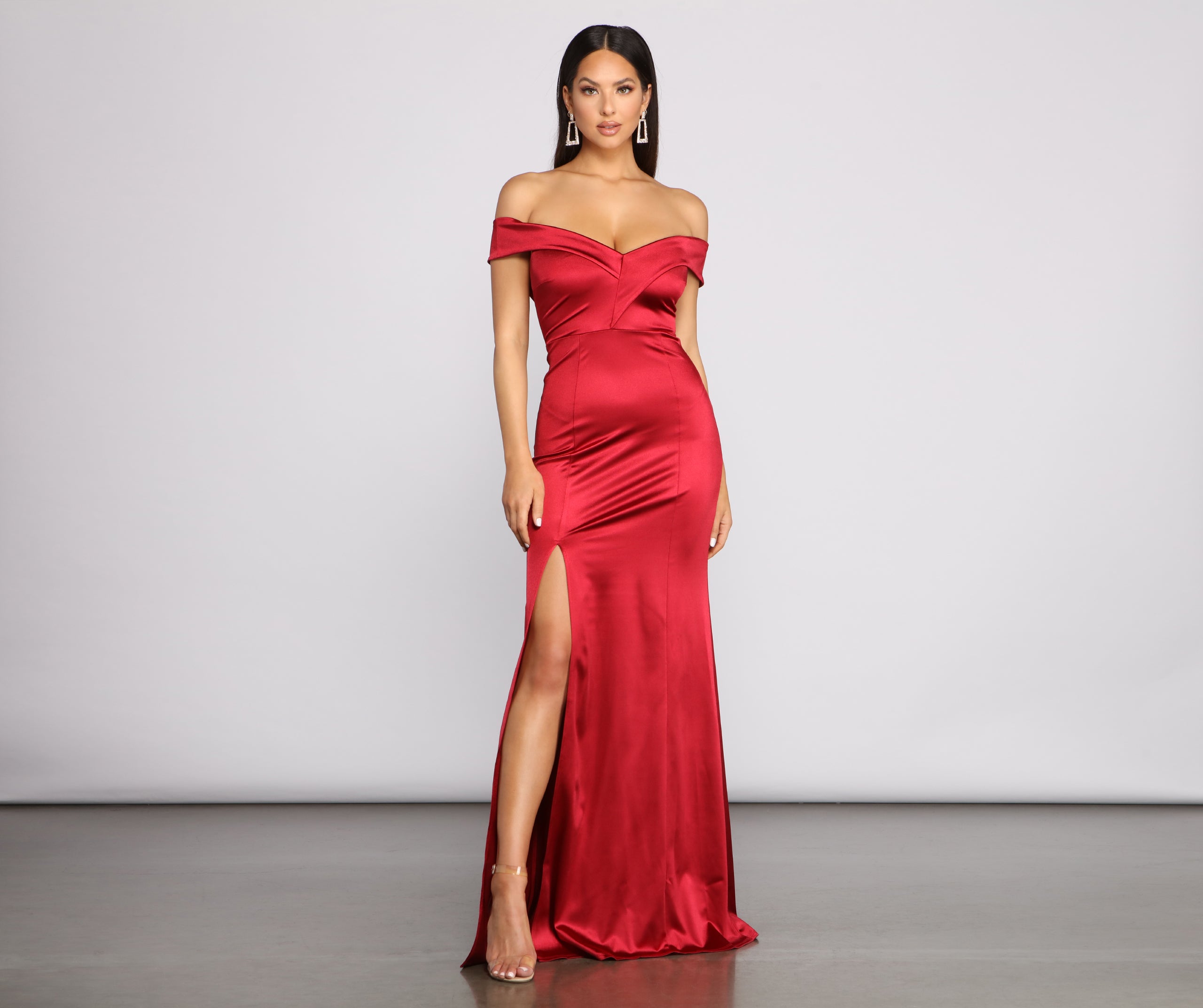 Grecia Formal High Slit Satin Dress