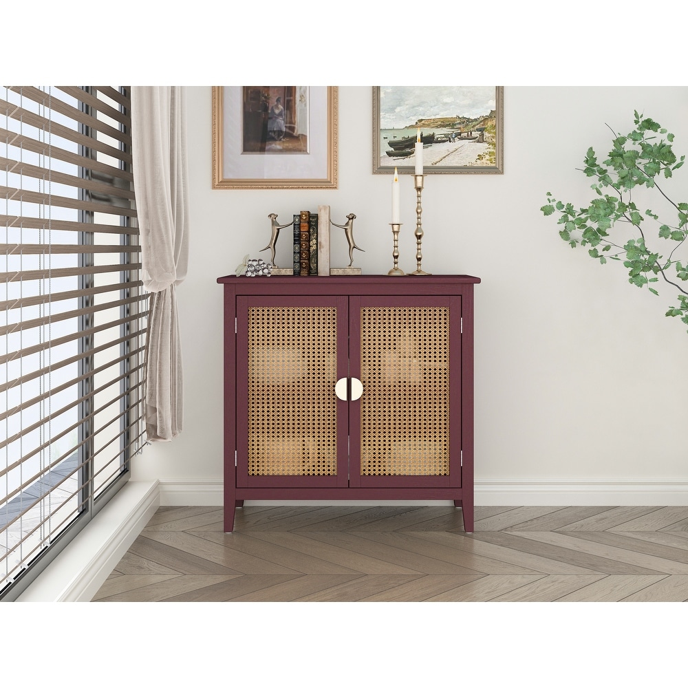 Wooden 2 Door Naturel Rattan Cabinet   31.5\