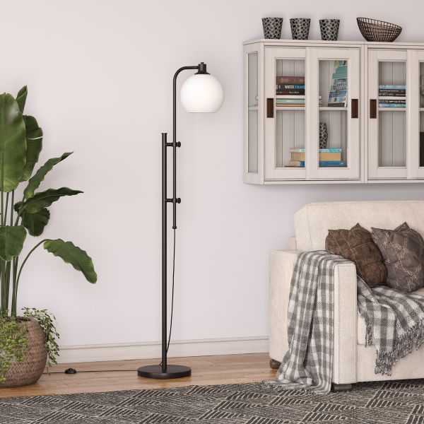 Antho Height-Adjustable Floor Lamp with Glass Shade in Blackened Bronze/White Milk