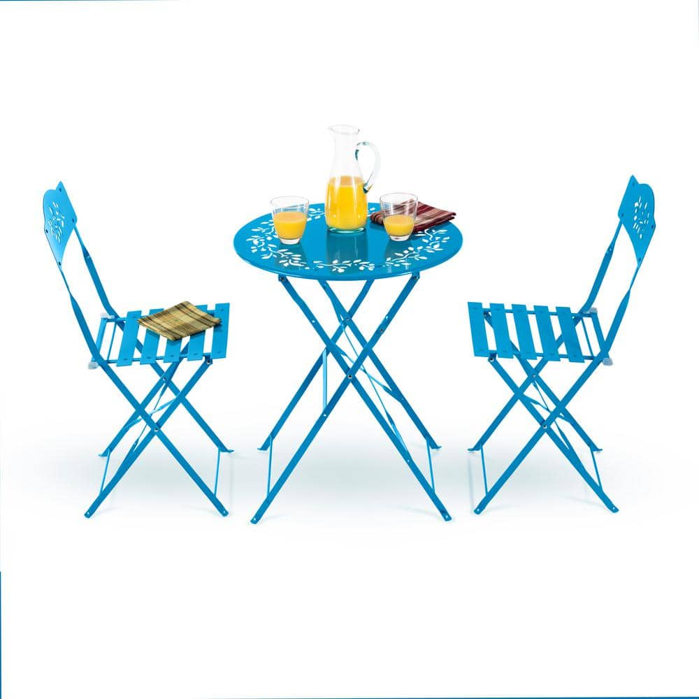 Alpine Corporation Indoor/Outdoor 3-Piece Bistro Set Folding Table and Chairs Patio Seating, Blue MSY100A-BL