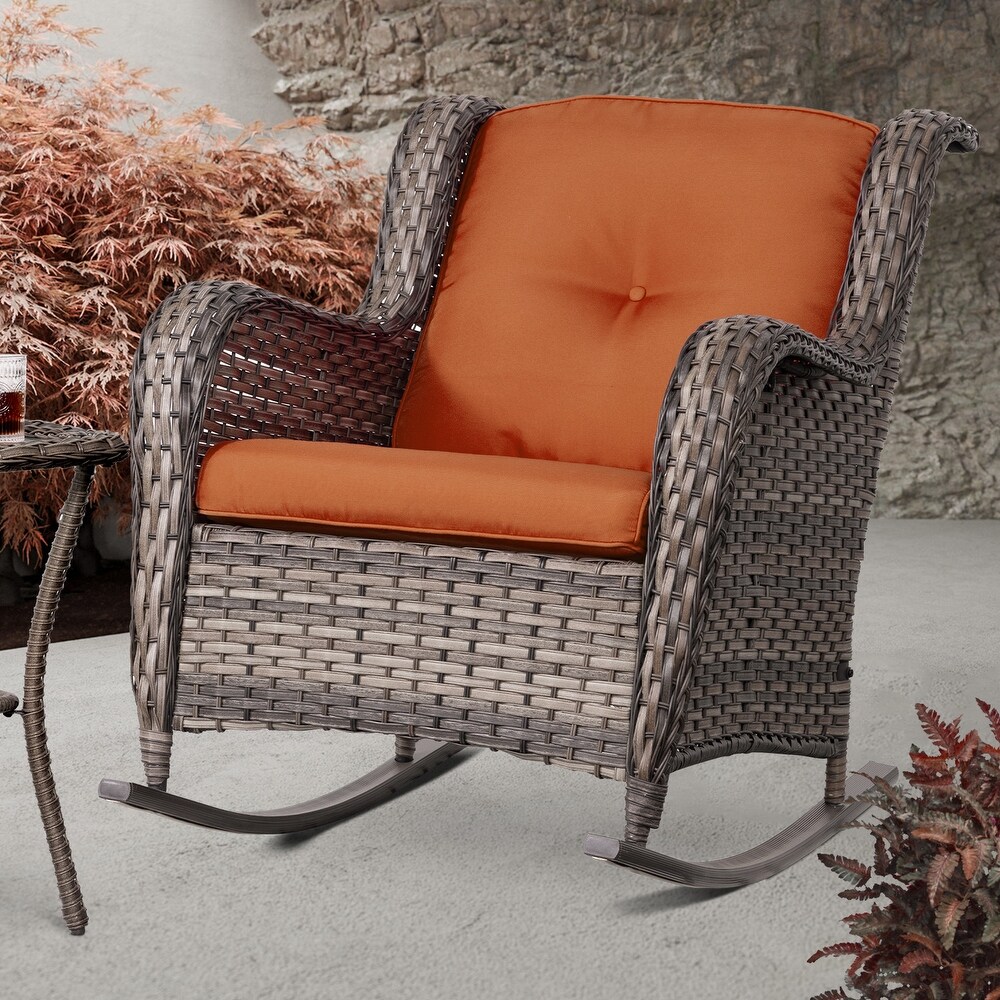 Cozywor Outdoor Wicker Rattan Swivel Rocking Chair