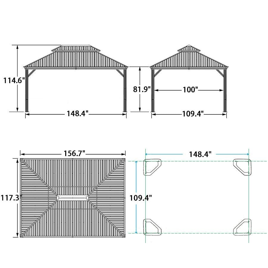 PURPLE LEAF Hardtop Aluminum Gazebo with Curtains and Netting  Double Roof Patio Gazebo