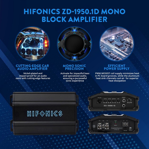 Hifonics Zeus Delta 1 950 Watt Compact Mono Block Nickel Plated Mobile Car Audio Amplifier With Auto Turn On Feature Zd 1950 1d Black