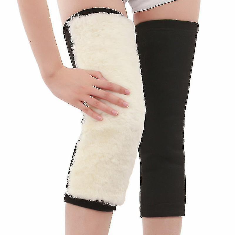 1 Pair Thicken Fleece Lined Knee Warmers- Cashmere Knee Joint Brace Support Pads Wool Warm Thermal Leg Compression Sleeve Winter Warmer Supplies