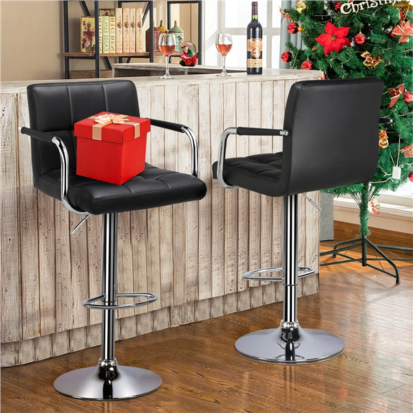 Easyfashion Bar Stool with Adjustable Height and 360-Degree Swivel， Black， Set of 2