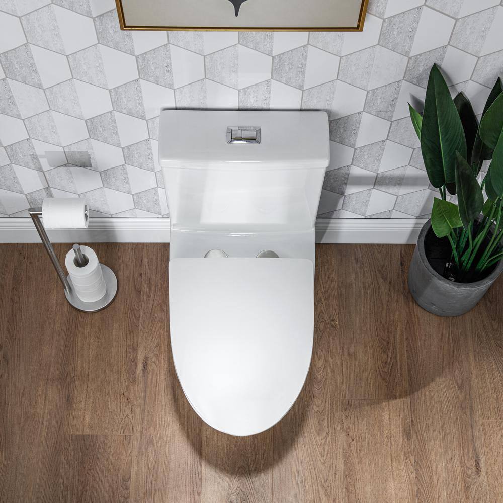 Casta Diva Rough in 12 in. 1-Piece Toilet 0.9 GPF1.28GPF Dual Flush Elongated Skirted Toilet in White Seat Included CD-T001