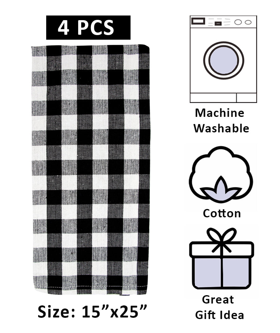 fillURbasket Black Plaid Oven Mitts and Pot Holders Sets 4 Kitchen Towels 8 Piece Set