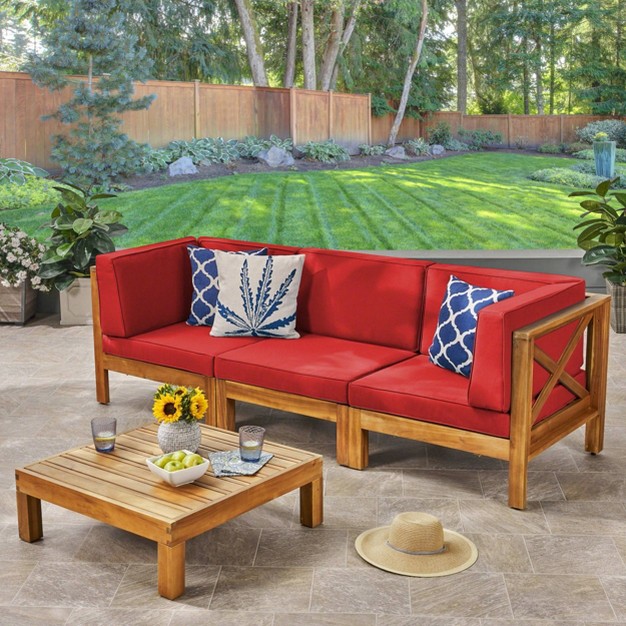 Brava 4pc Acacia Modular Sofa And Table Set Teak red Christopher Knight Home