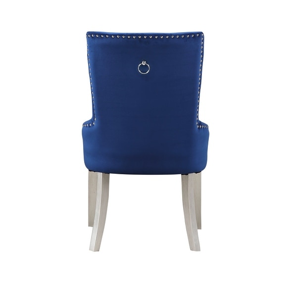 Varian Side Chair (1Pc)， Blue Fabric and Antique Platinum， Padded Seat and Back