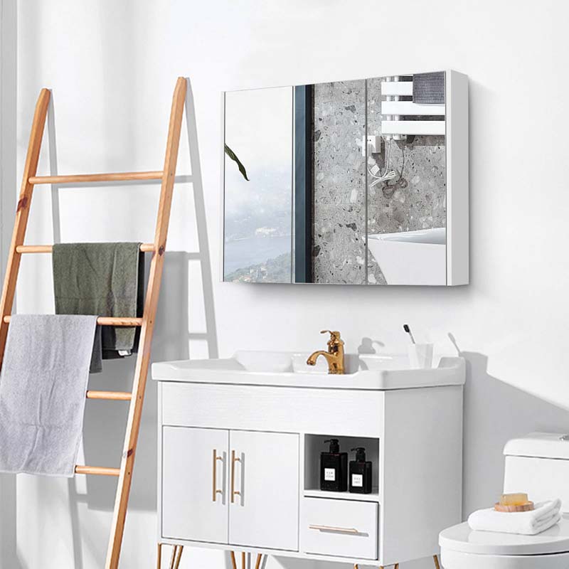 Large Mirrored Medicine Cabinet with 3 Mirror Doors, Bathroom Wall Mounted Storage Cabinet w/Adjustable Shelf