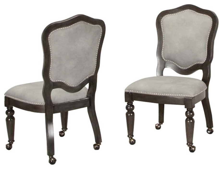 Bowery Hill 18 quotWood Dining Chairs in Distressed Gray (Set of 2)   Traditional   Dining Chairs   by Homesquare  Houzz