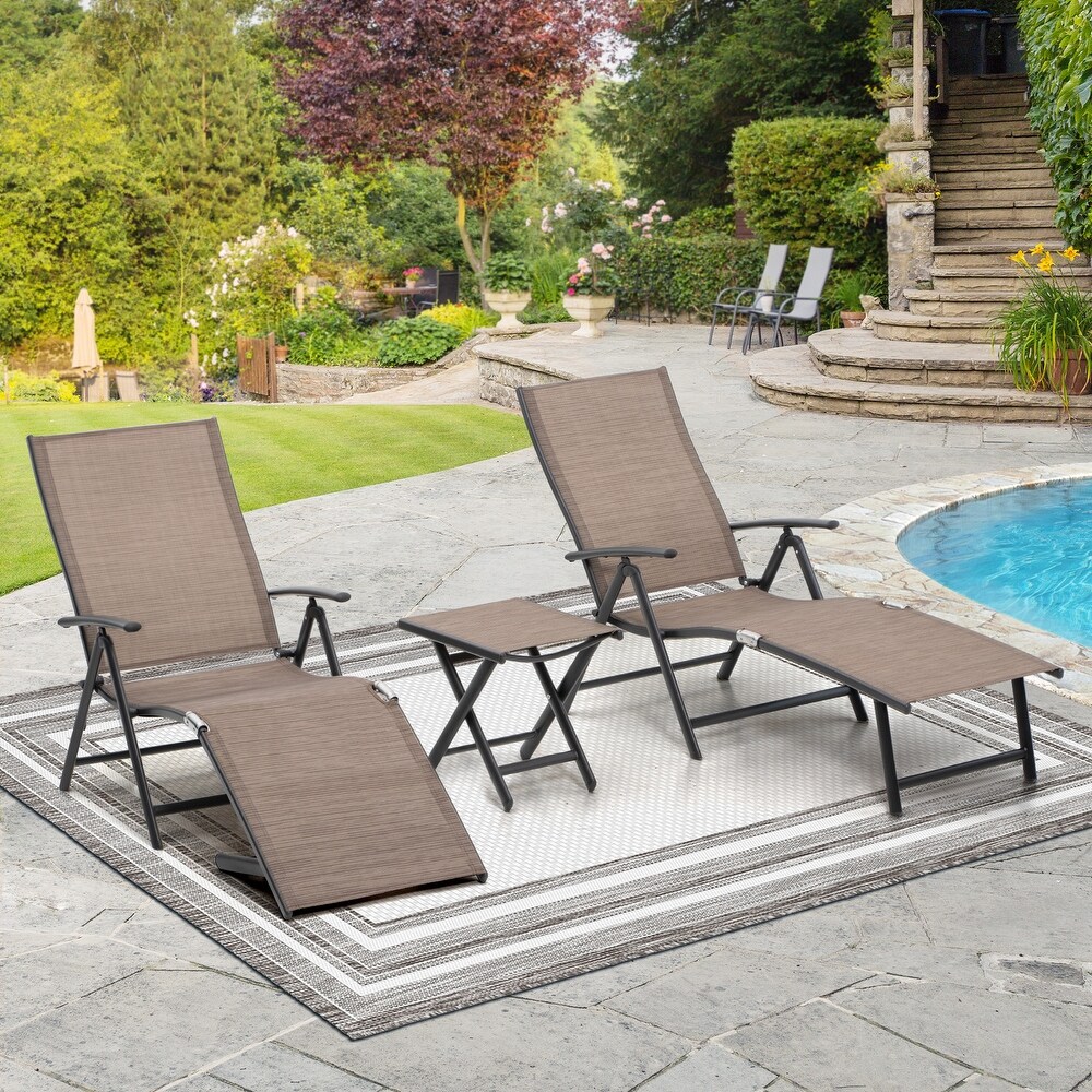 VredHom Outdoor Portable Folding Chaise Lounge Chair with Table (Set of 3)   70\