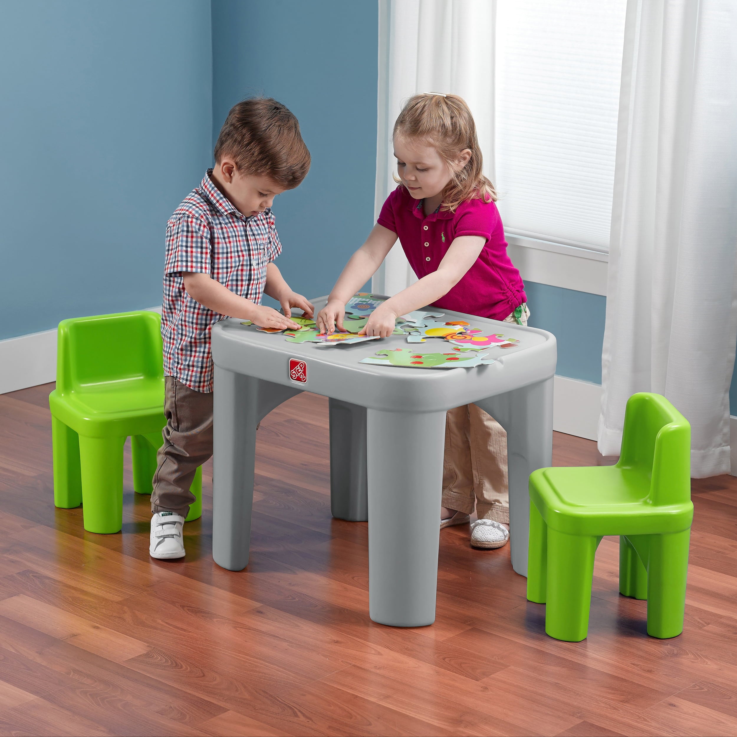 Step2 Mighty My Size Kids Plastic Table and Chairs Set, Gray