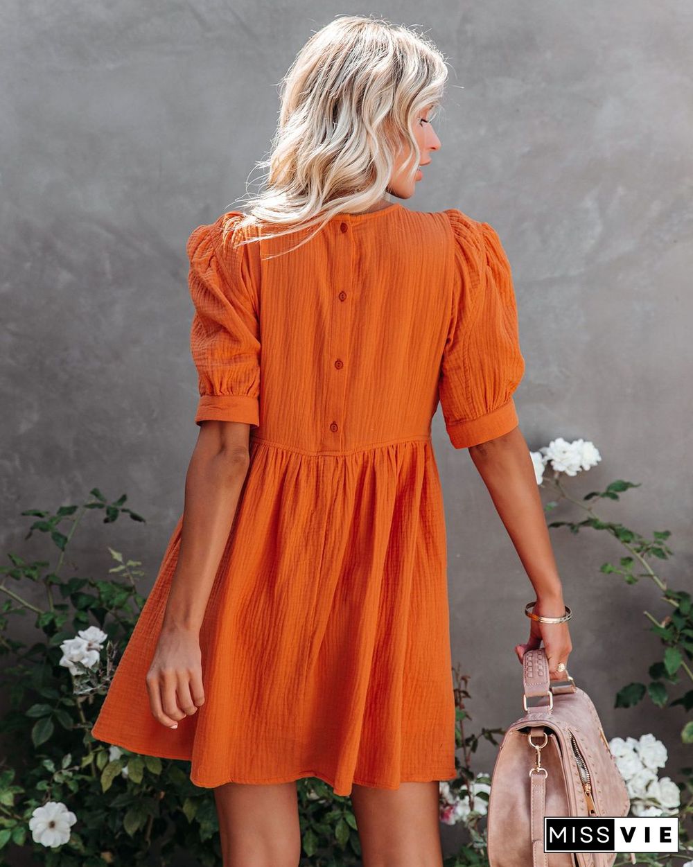 Fashion Solid Color Short Sleeve Dress