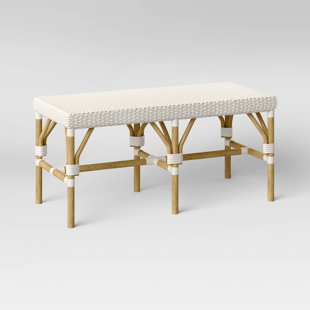 Perry Rattan Woven Bench Cream