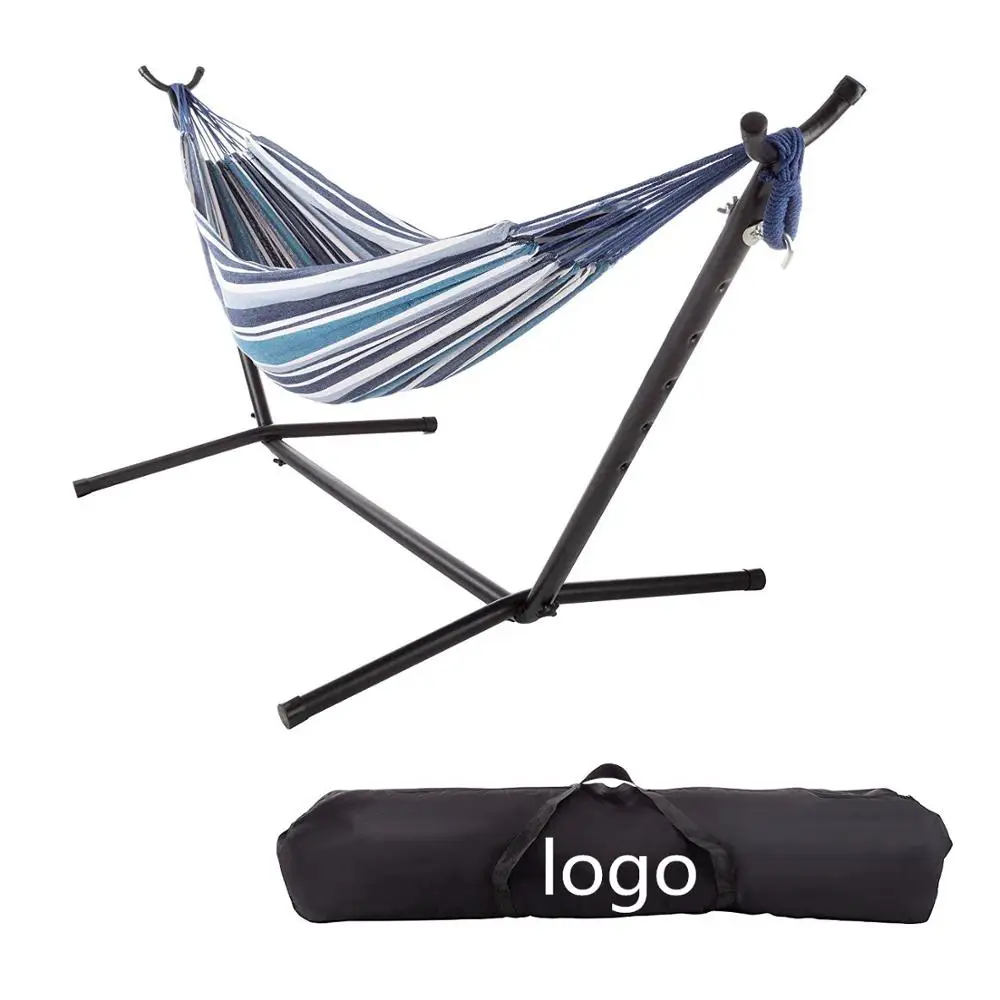 Double Brazilian Hammock with Stand Woven Cotton  2 Person Outdoor Swing with Frame for Camping