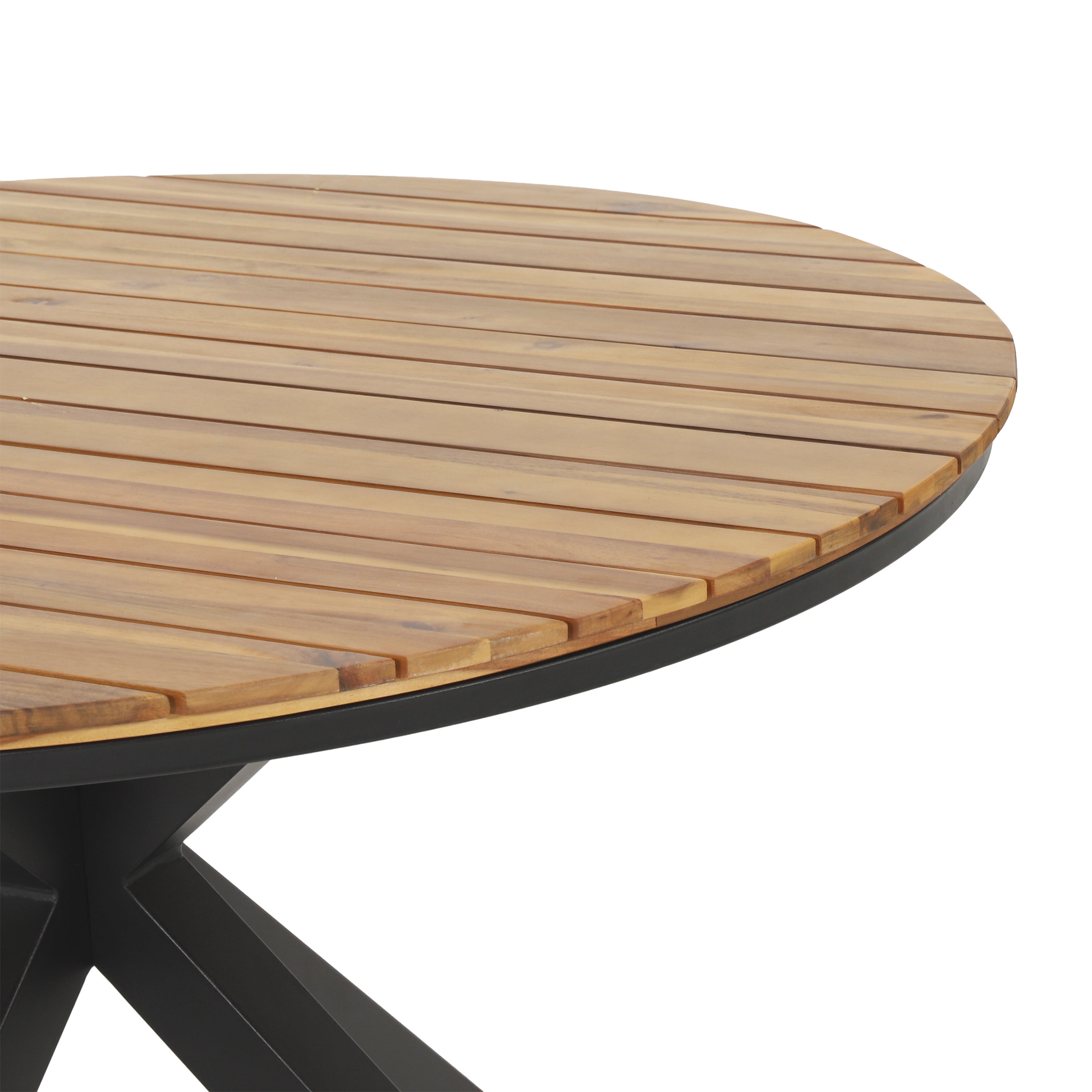 Mellie Outdoor Acacia Wood Circular Dining Table, Teak and Black