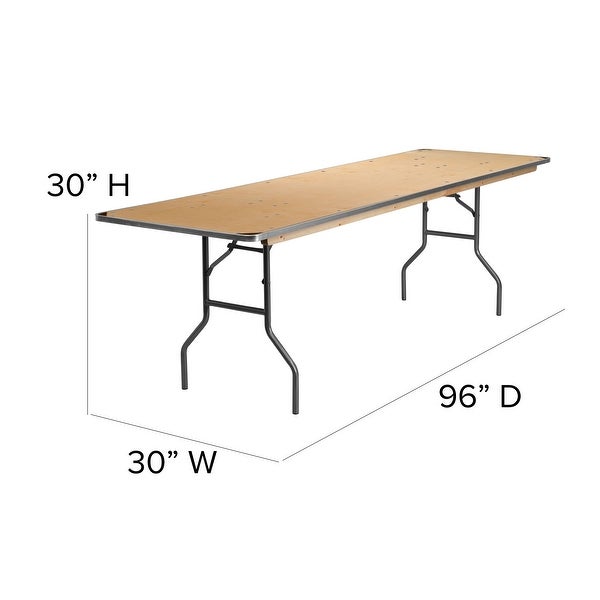 8-Foot Rectangular HEAVY DUTY Birchwood Folding Banquet Table with METAL Edges and Protective Corner Guards