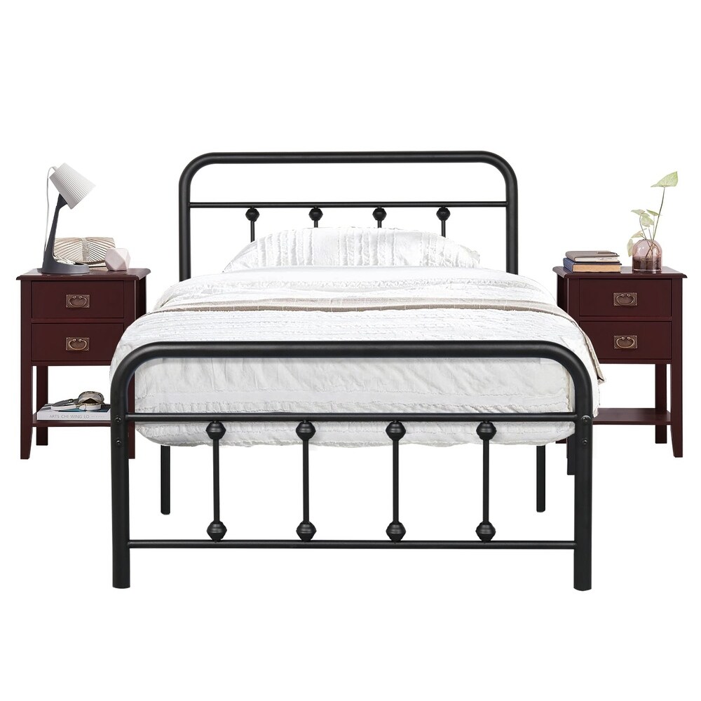 Taomika Bedroom Set Black Bed Frame and 2 Drawer Nightstand Set of 2