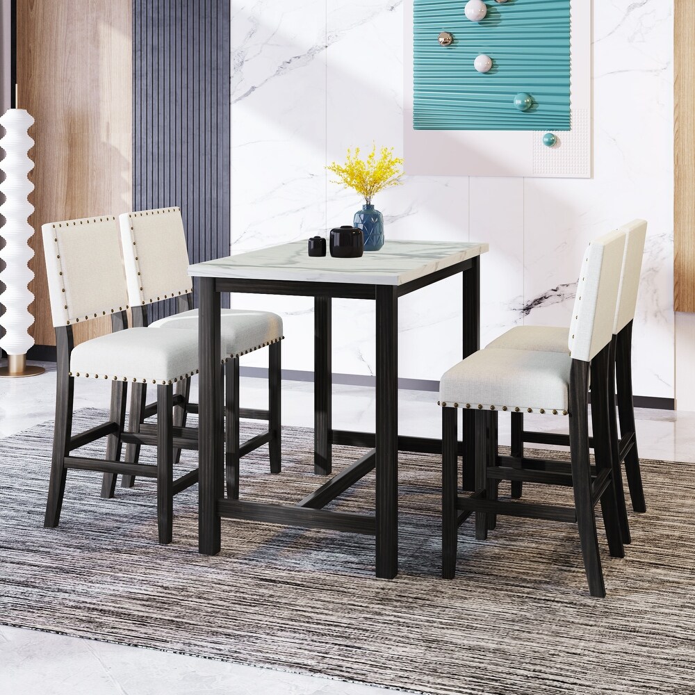 5 Piece Counter Height Dining Table Set with 4 Upholstered Chairs