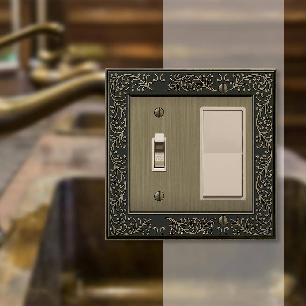 AMERELLE Bleinhem 2 Gang 1-Toggle and 1-Rocker Metal Wall Plate - Brushed Brass 43TRBB