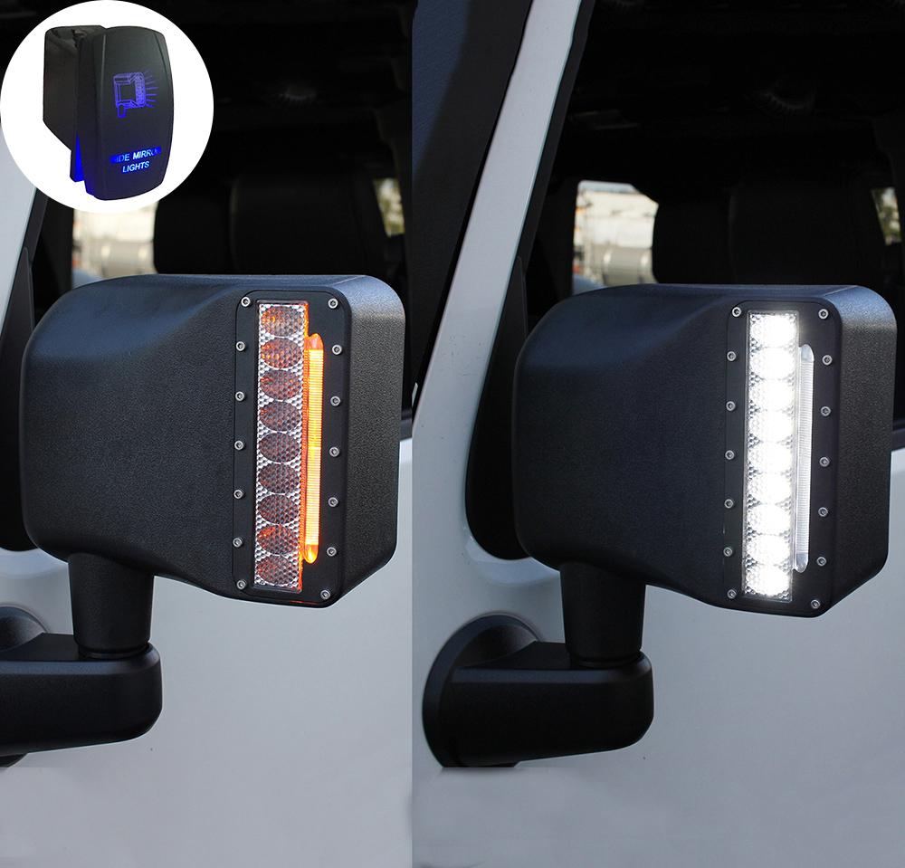 Xprite Clear Lens LED Side Mirror with White Spot Lights and Amber Turn Signal Lights For 2007-2018 Jeep Wrangler JK JKU