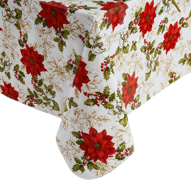 Poinsettia Grace Vinyl Indoor outdoor Tablecloth Elrene Home Fashions