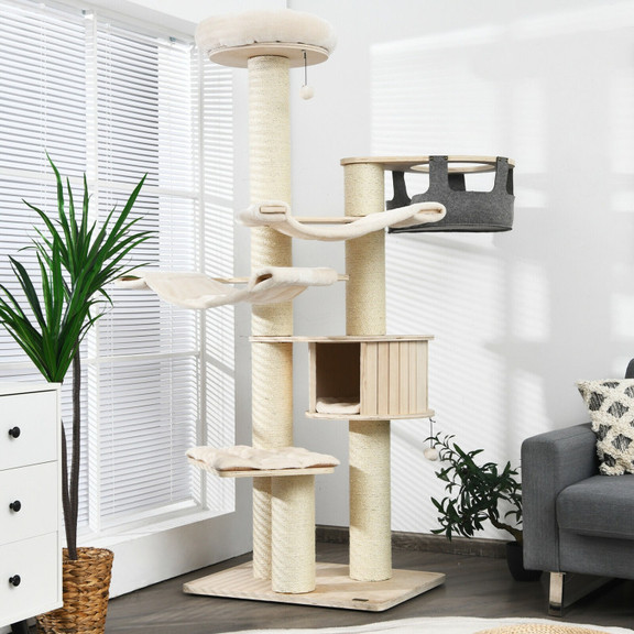 Costway 17450629 77.5 Inch Cat Tree Condo Multi Le...