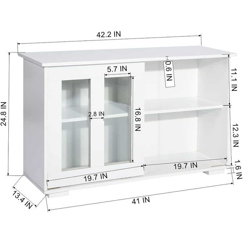 HomyLin White Sideboard Buffet Cabinet with Tempered Glass Doors