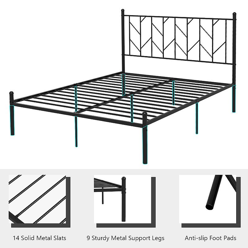 Platform Bed Frame With Sturdy Metal Slat Support