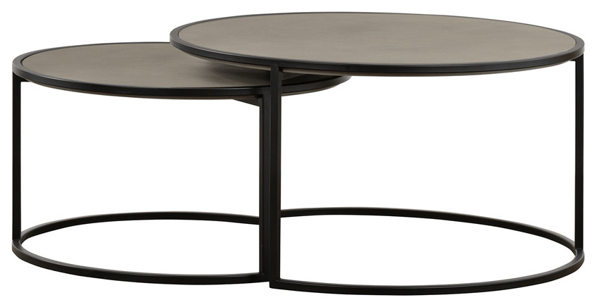 Set of Two 32 quotMedium Gray And Black Concrete Round Nested Coffee Tables   Coffee Tables   by HomeRoots  Houzz