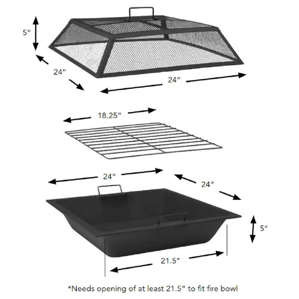 Hampton Bay 24 in. Outdoor Square Steel Fire Pit Insert Replacement Set (3-Pieces) 2195FP-3PC